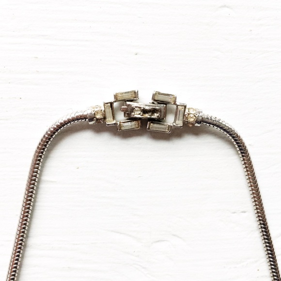 Antique 1950s Rhinestone Sterling Silver Necklace - Picture 4 of 7